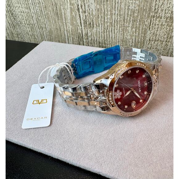 NWT Stunning 2-Toned Moissanite Self-Wind Watch w/ Red Face - Picture 4 of 11